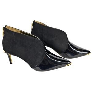 TED BAKER LONDON WOMEN'S BLACK LEATHER HIGH-HEELED ANKLE BOOTS – SIZE 38.5 (8.5)